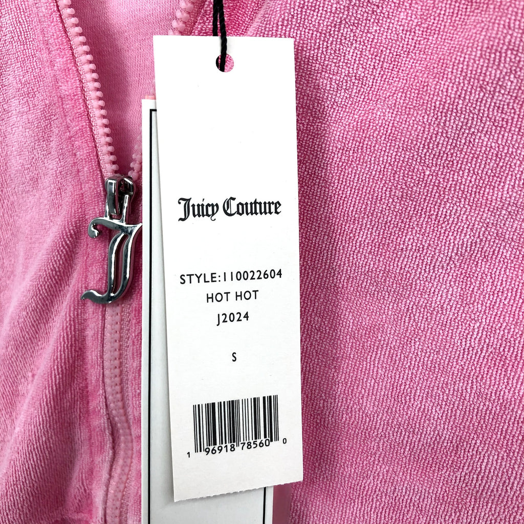 JUICY COUTURE Women's Big Bling Towel Terry Zip Hoodie Small Hot Hot Pink NWT
