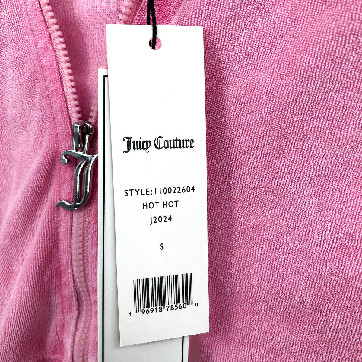 JUICY COUTURE Women's Big Bling Towel Terry Zip Hoodie Small Hot Hot Pink NWT
