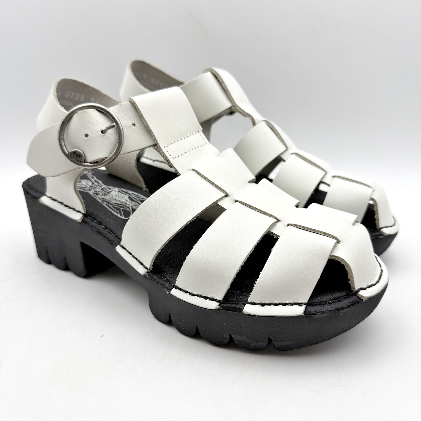 Fly London Womens Emme511fly Heeled Sandals EU 36 US 5.5 White Black Leather NIB