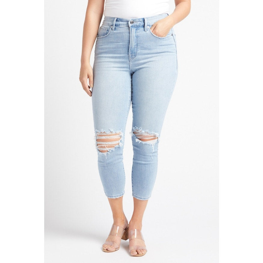 GOOD AMERICAN Good Waist Crop Skinny Jeans US 00 24 Light Blue Distressed NWT