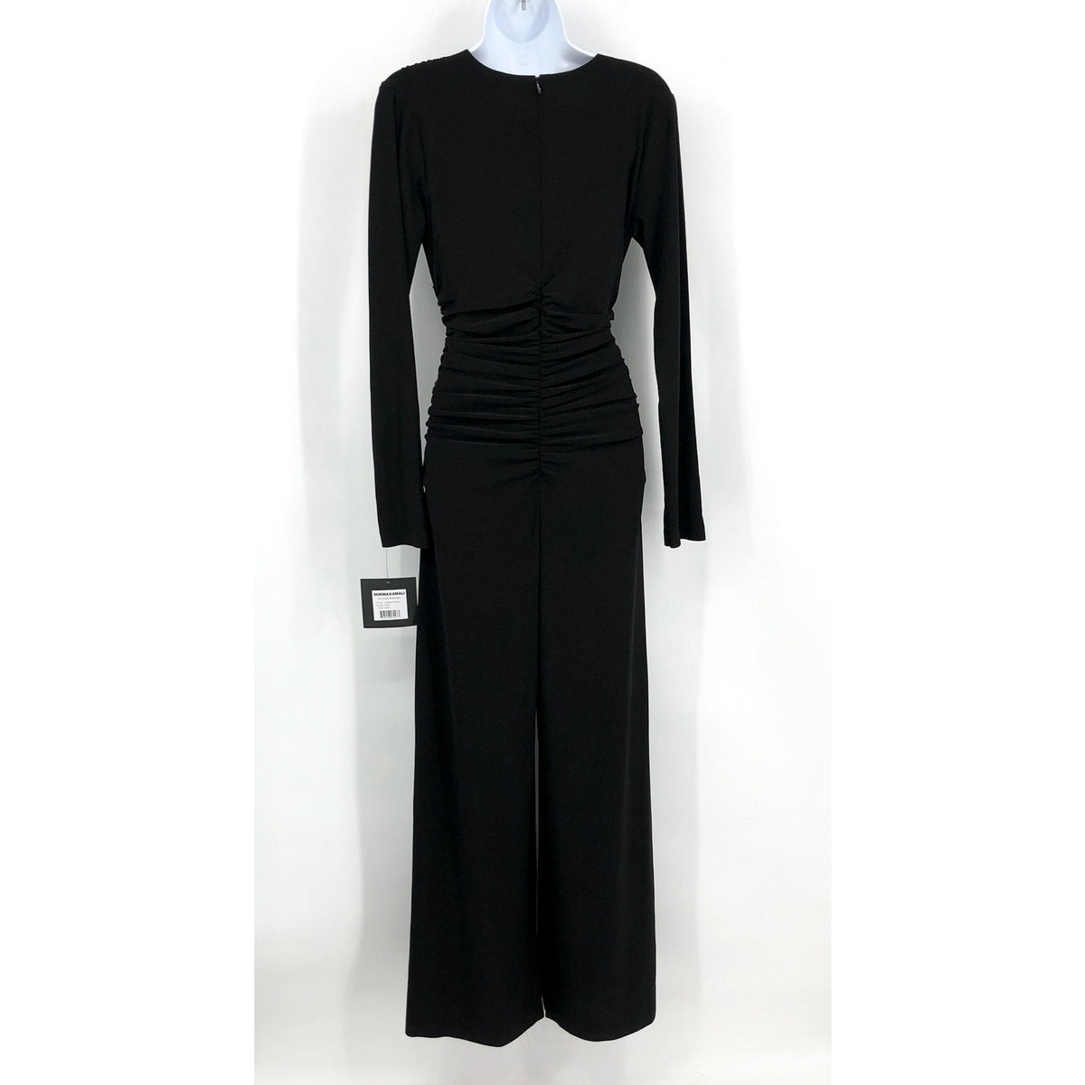 NORMA KAMALI V-Neck Shirred Waist Jumpsuit Medium 38 Black Long Sleeve NWT