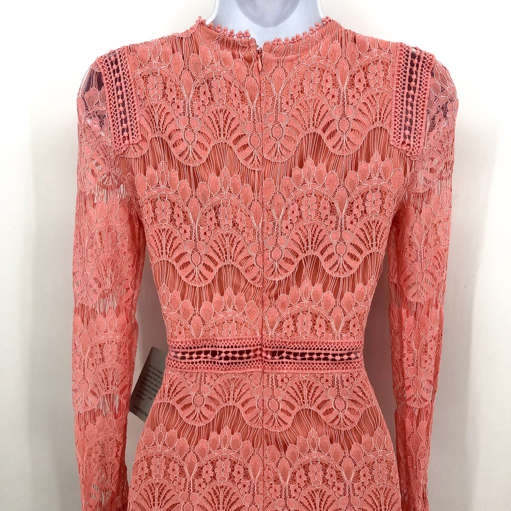 LOVE X DESIGN Women Lace Long Sleeve Midi Dress XS RosePetal Pink Jewel Neck NWT