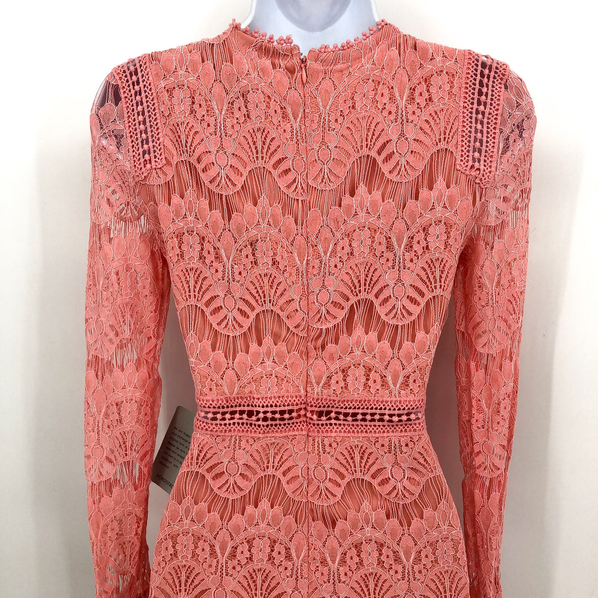 LOVE X DESIGN Women Lace Long Sleeve Midi Dress XS RosePetal Pink Jewel Neck NWT