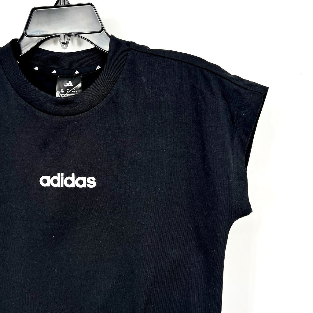 ADIDAS Women's Essentials Linear Cotton Tee Small Black White Short Sleeve NWT