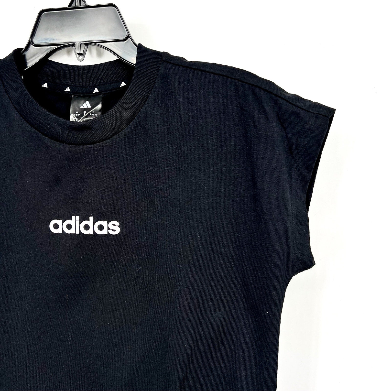 ADIDAS Women's Essentials Linear Cotton Tee Small Black White Short Sleeve NWT