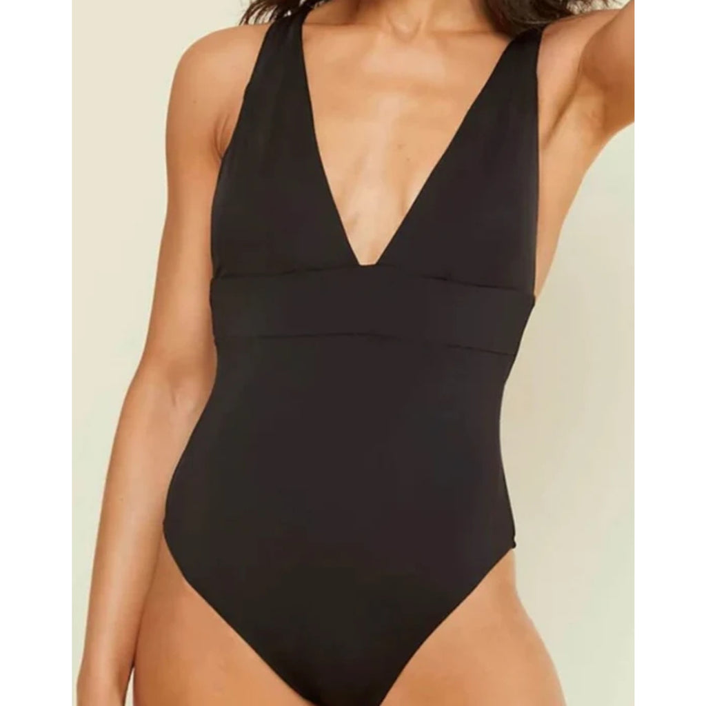 ANDIE SWIM Sardinia One Piece Swimsuit Medium 8-10 Black Plunge Deep Back NWT