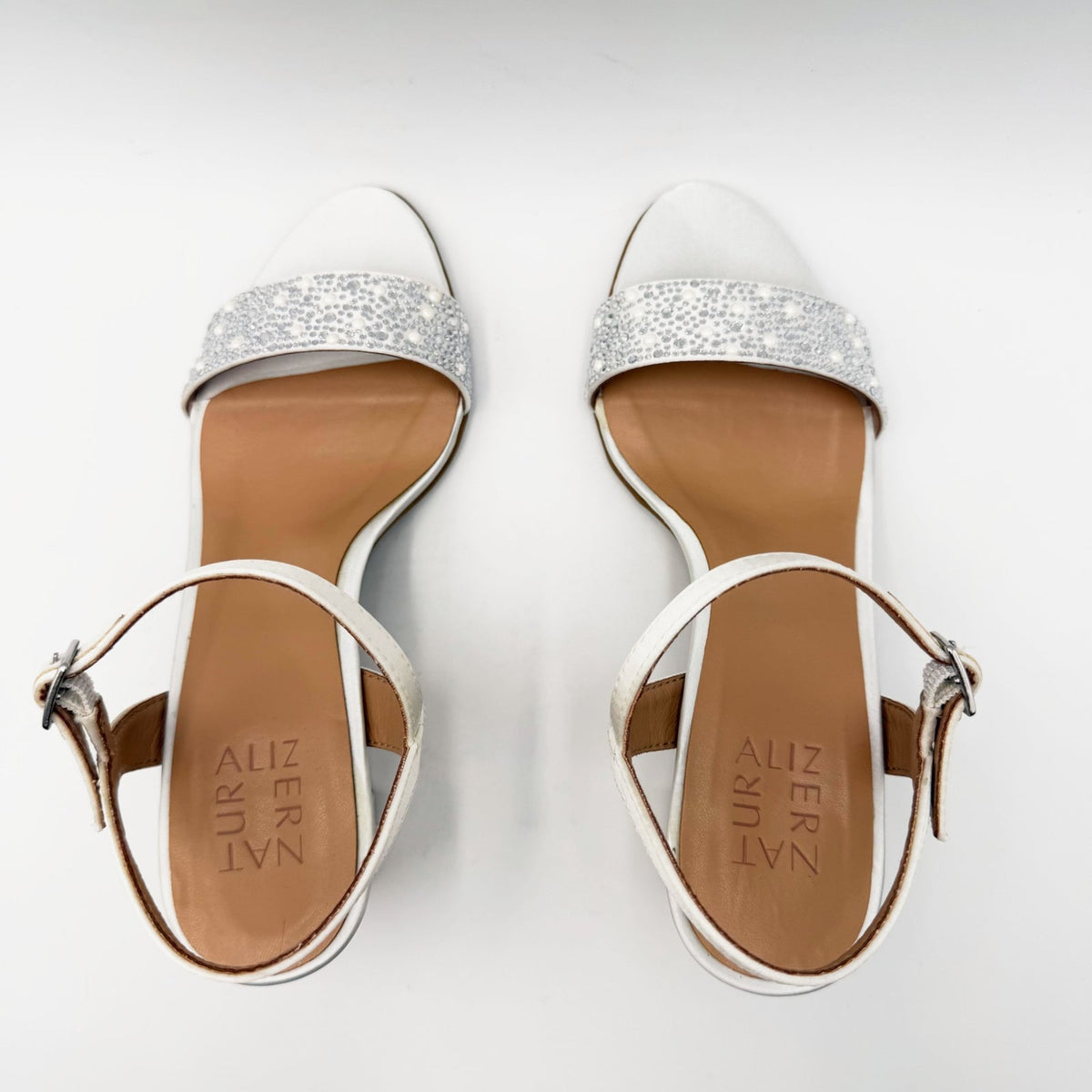 Naturalizer Womens Bristol Heeled Sandals Size 7 Pearl White Satin NWOB