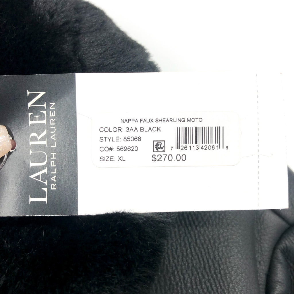 LAUREN RALPH LAUREN Womens Moto Jacket XL Black Faux Leather Shearling NWT