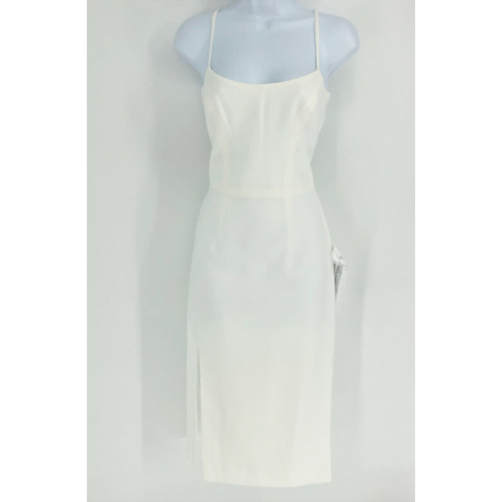 DRESS THE POPULATION Rory Midi Sheath Dress XS Off White Fringe Hem NWT