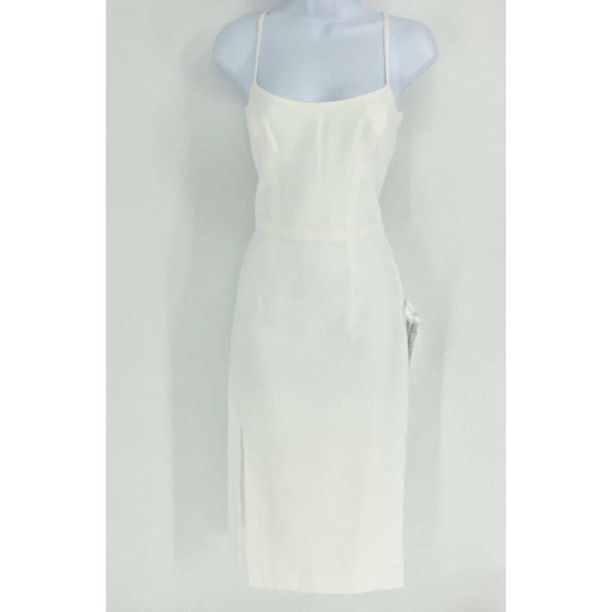 DRESS THE POPULATION Rory Midi Sheath Dress XS Off White Fringe Hem NWT