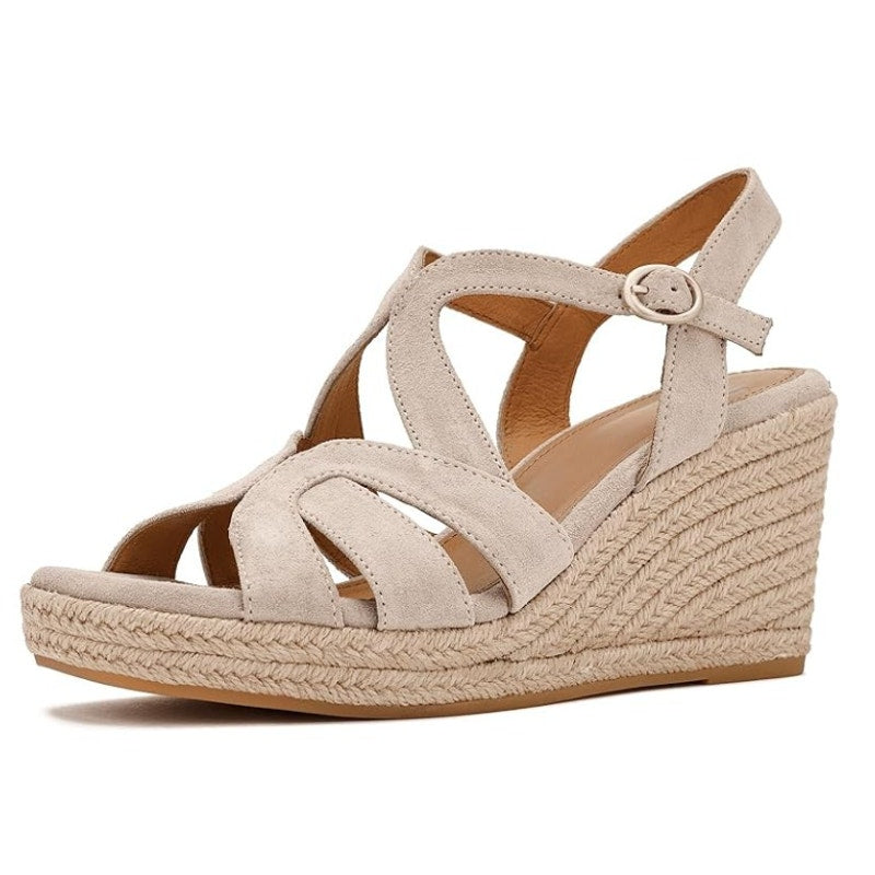 Sofft Womens Norma Espadrille Wedge Sandals Size 6.5 Tan Baywater Suede NIB