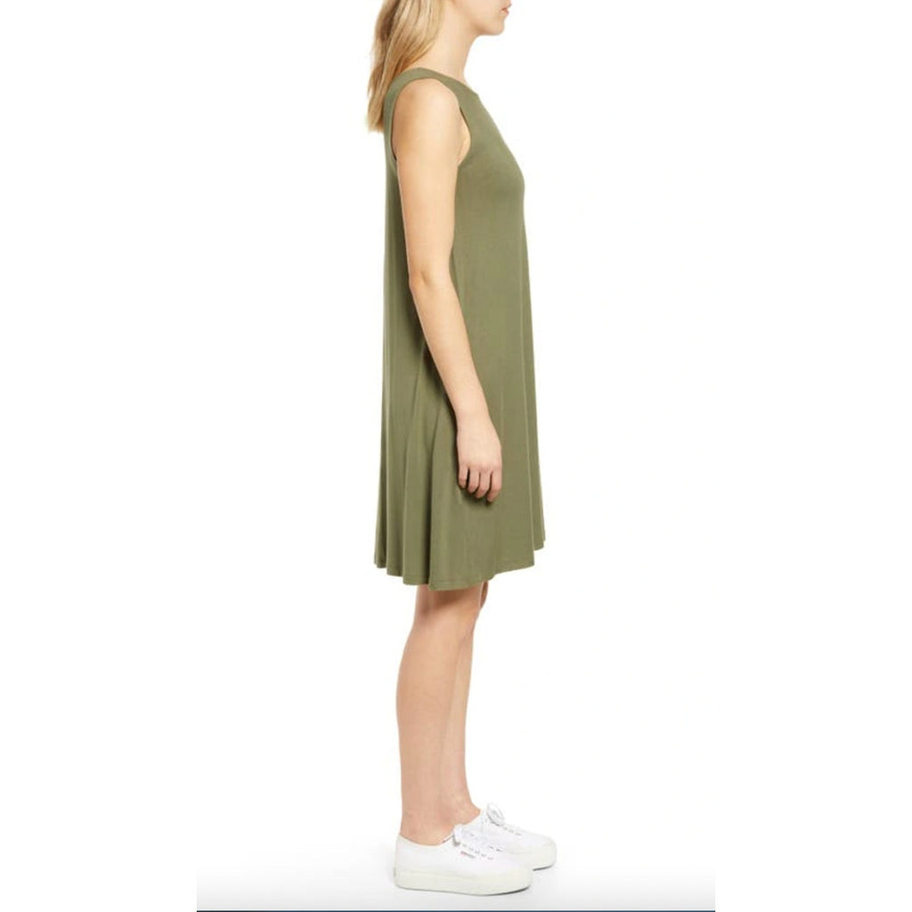 Caslon Womens Swing Dress XS Green Tank Sleeveless Round Neck Pockets NWT