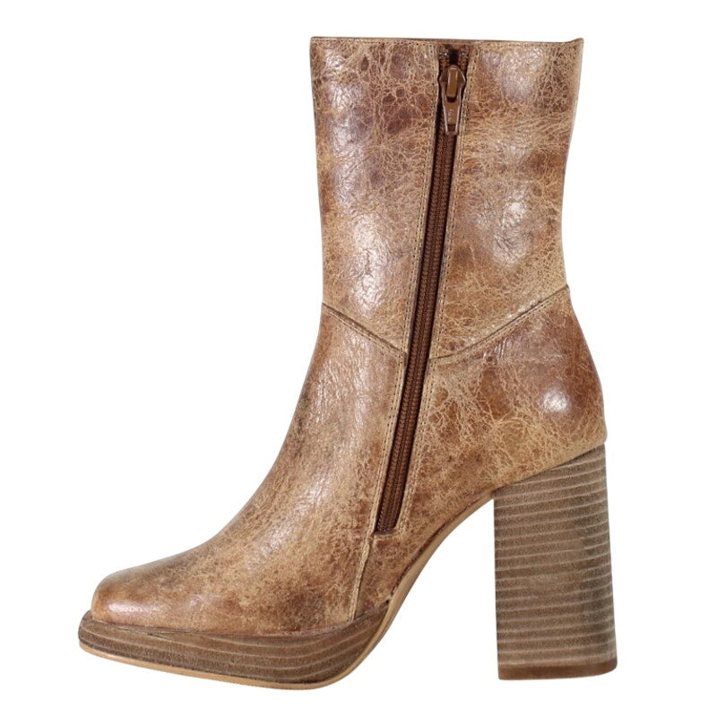 Diba True Womens Mont Pelier Ankle Boot US 7.5 EU 38 Tan Distressed Leather NWOB