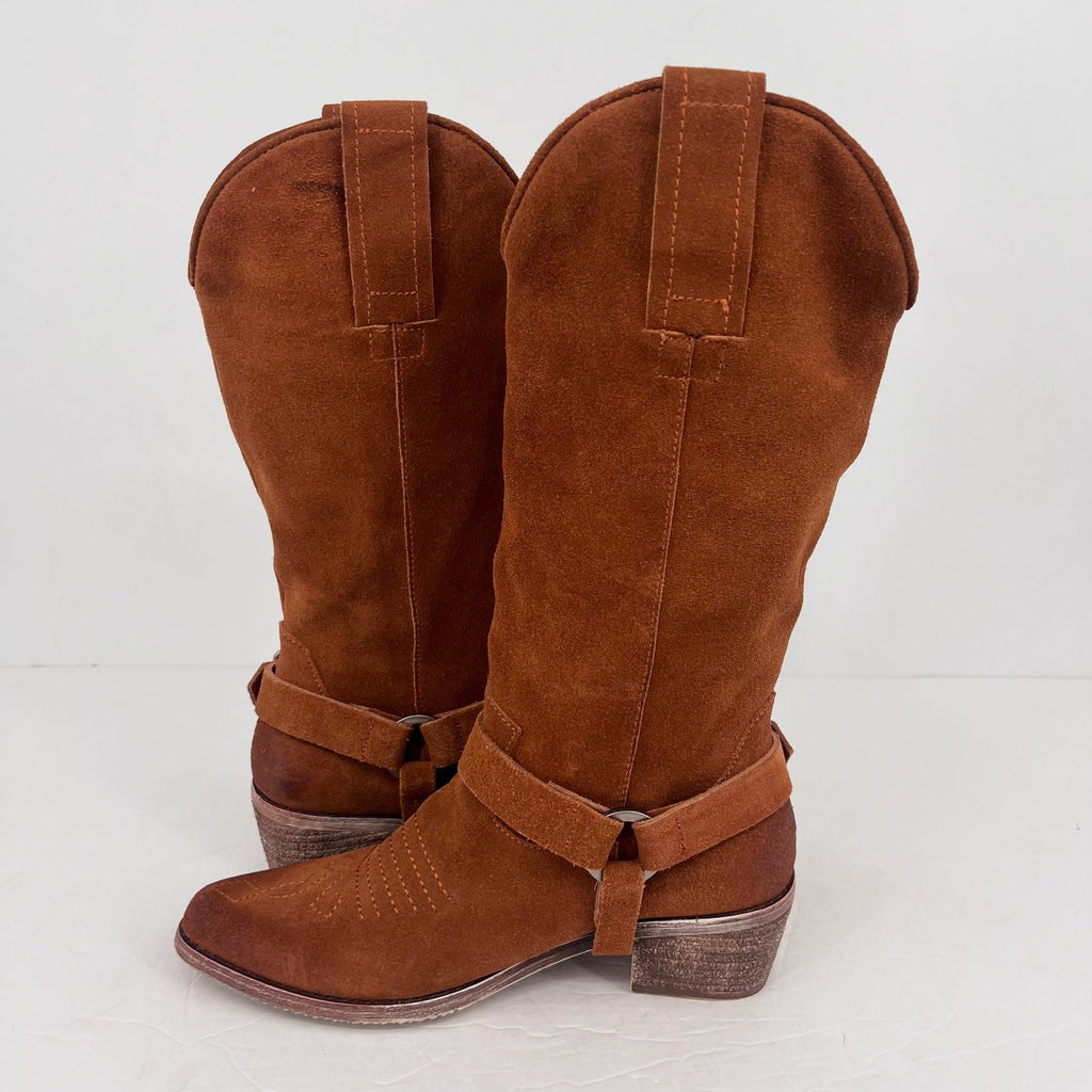 Vintage Foundry Co. Womens Peyton Western Boots Size 7 EU 37 Brown Suede NWOB