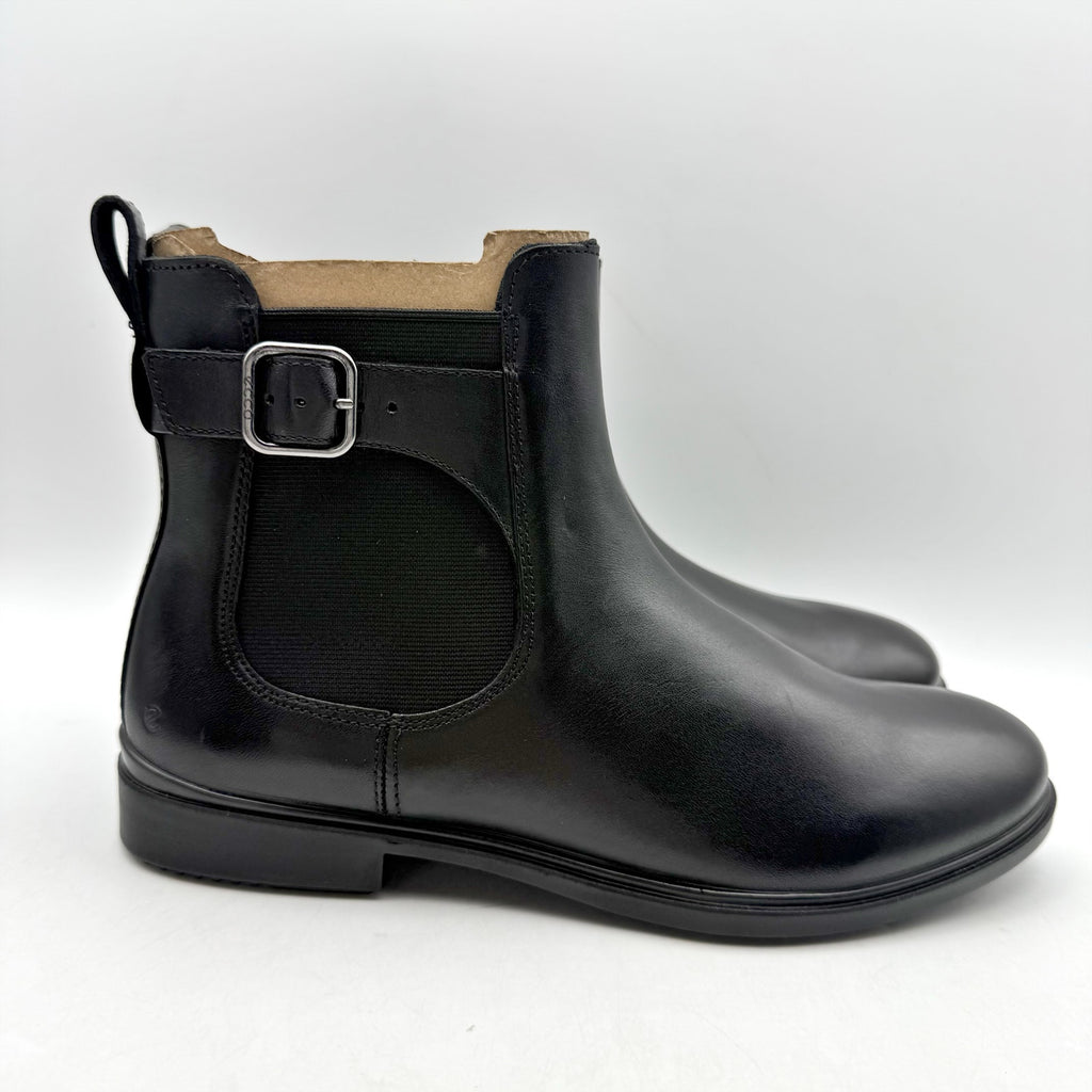Ecco Womens Classic Chelsea Ankle Boots EU 38 US 7.5 Black Leather Buckle NIB