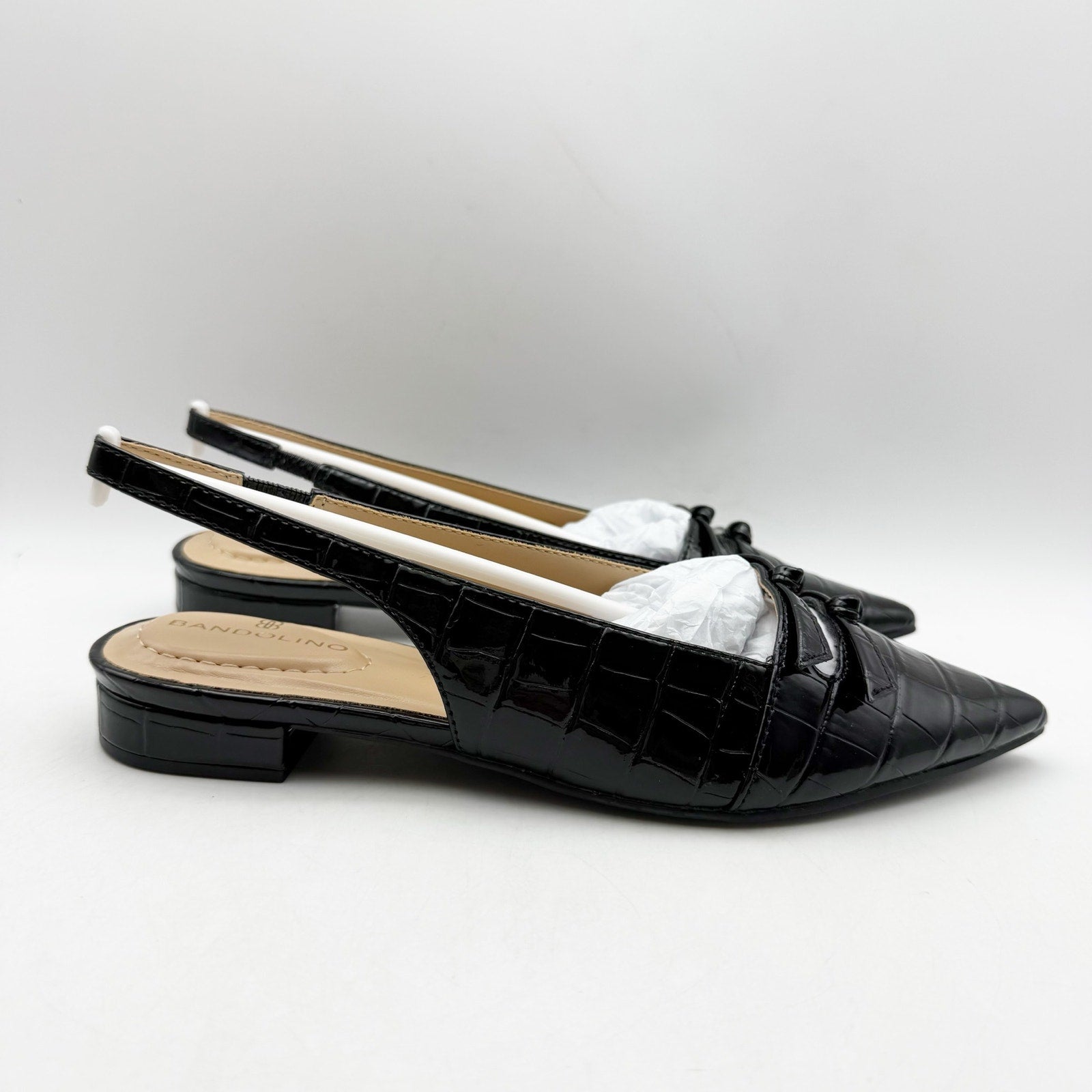 Bandolino Womens Aleeza Flats US 6 M Black Croc Vegan Leather NIB