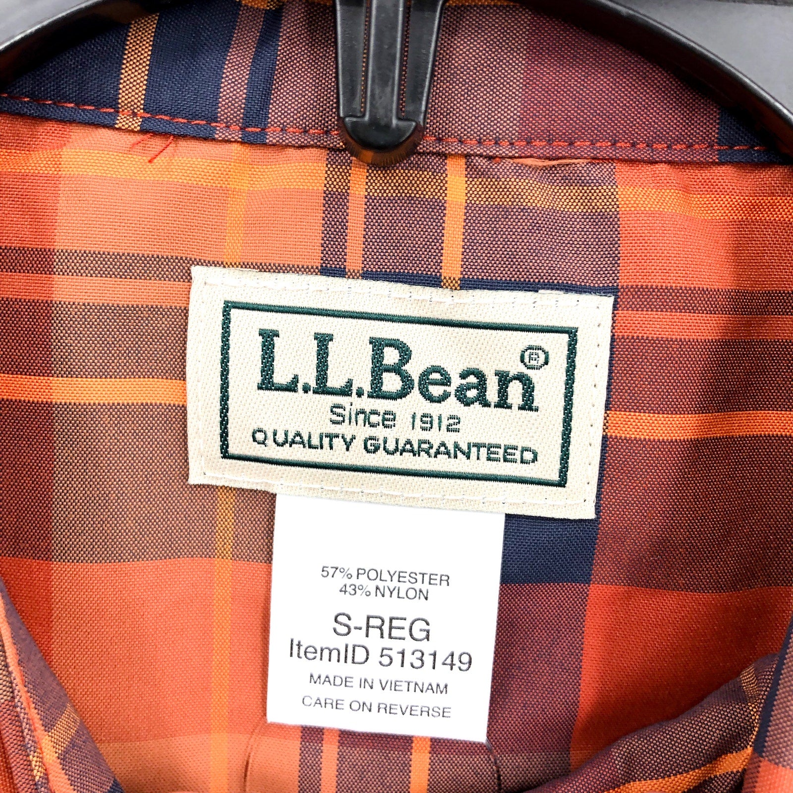 L.L.BEAN Mens Short Sleeve Shirt Small Orange Blue Plaid SunSmart Cool Weave NWT