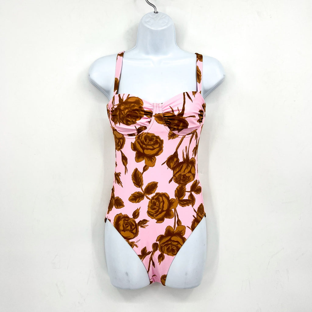 SEAFOLLY Rococo Underwire One Piece Swimsuit Size 8 Pink Blossom Ruched NWT