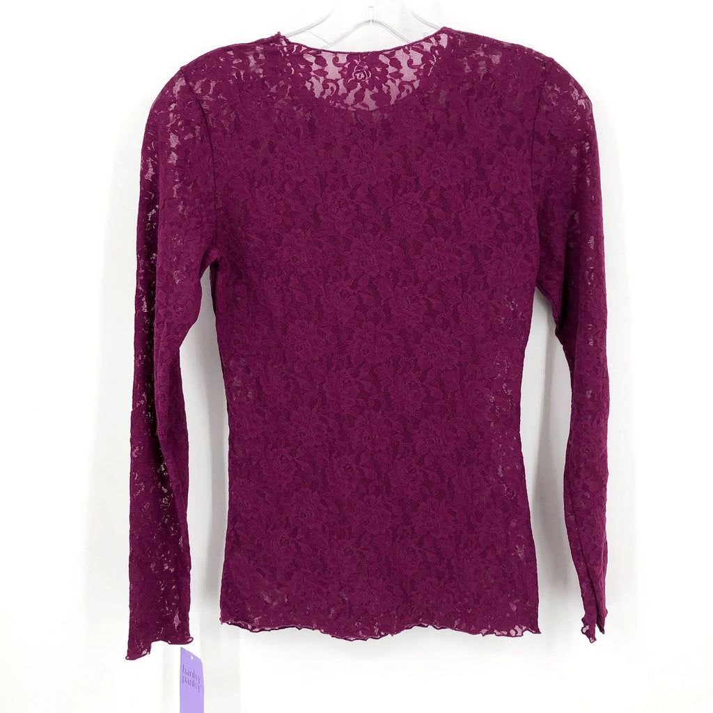 HANKY PANKY Women's Signature Lace Top Small Sugar Plum Unlined Long Sleeve NWT