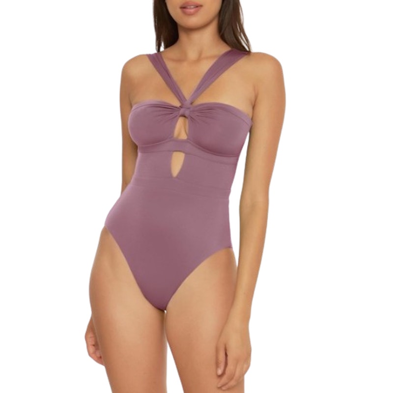 BECCA Women's Color Code Rylie Bandeau One-Piece Swimsuit Large Purple Fig NWT