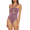BECCA Women's Color Code Rylie Bandeau One-Piece Swimsuit Large Purple Fig NWT