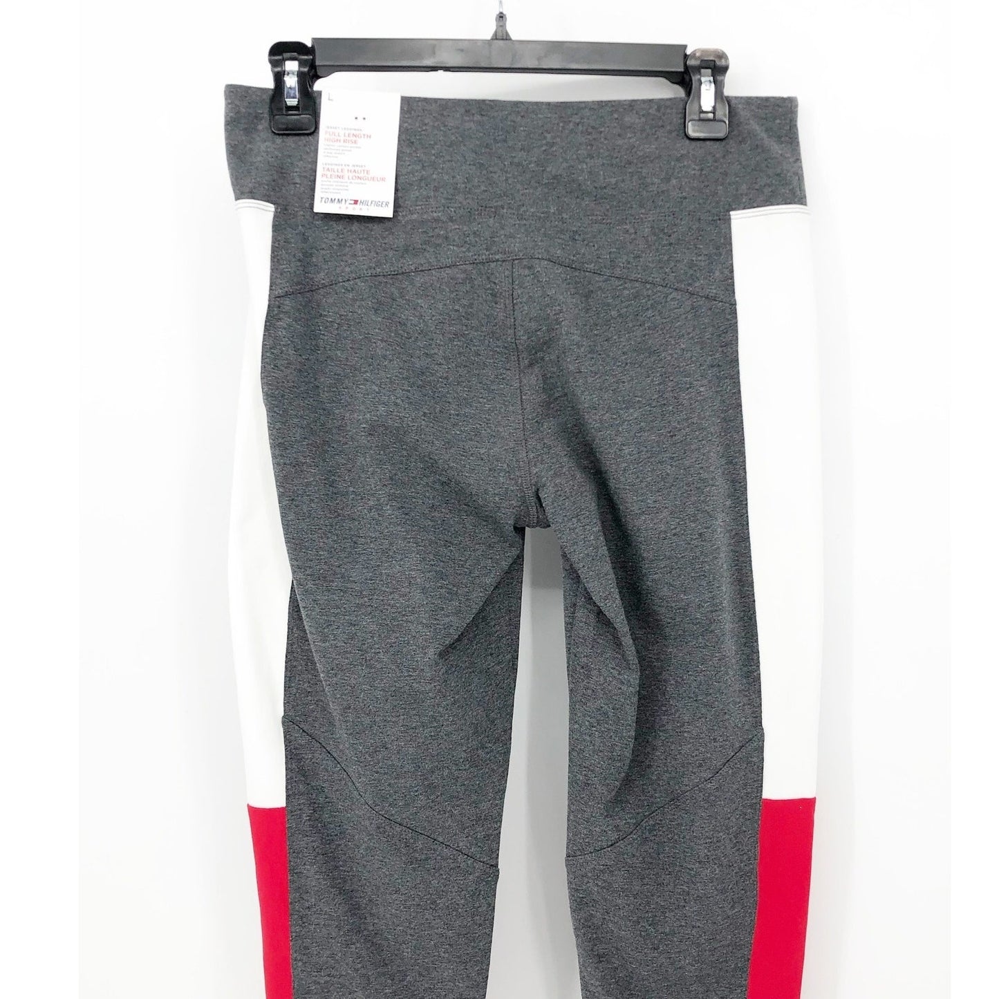 TOMMY HILFIGER SPORT Women's Performance Leggings Large Gray Flag Blocked NWT