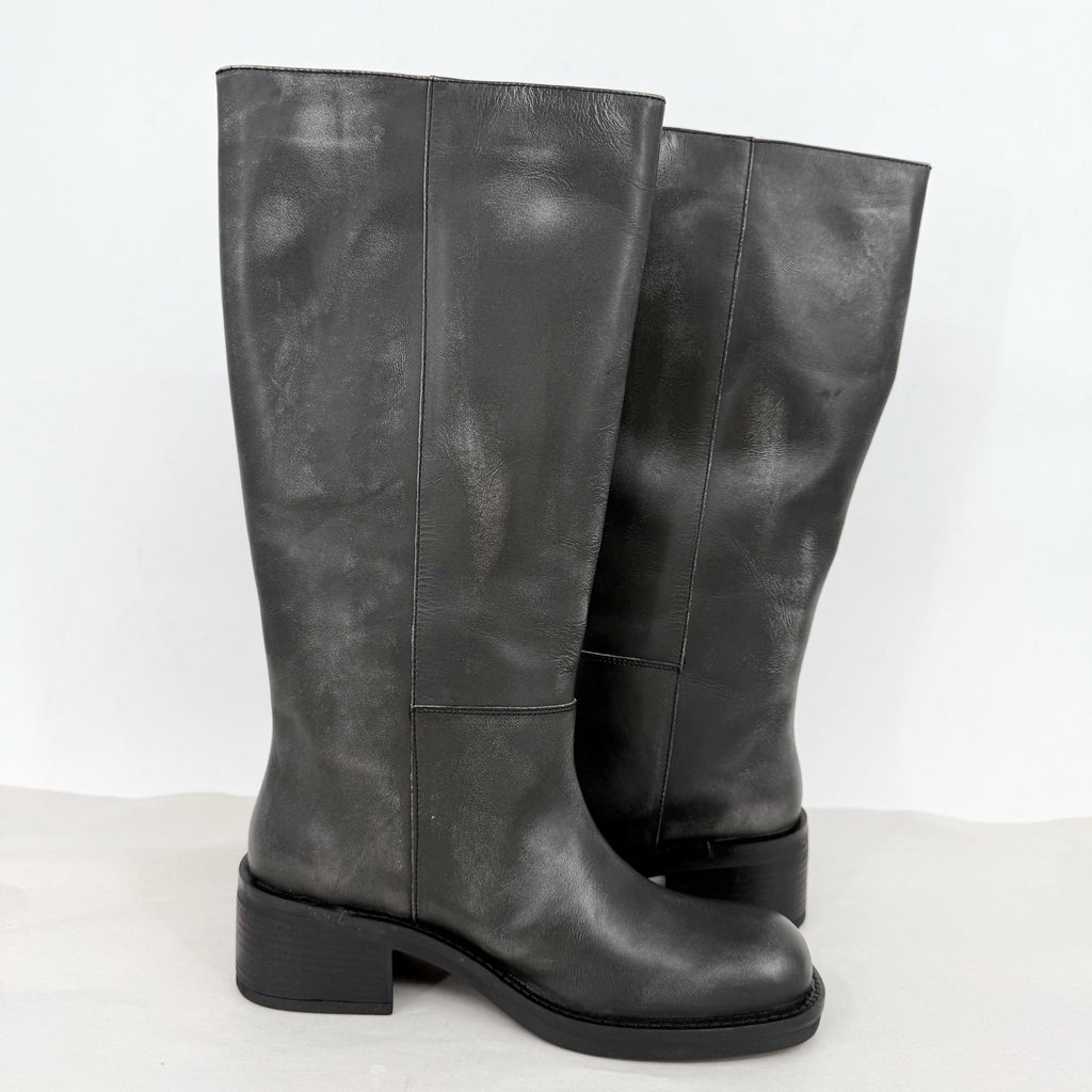 Free People Womens Dana Knee High Boots US 8 Black Distressed Leather NIB