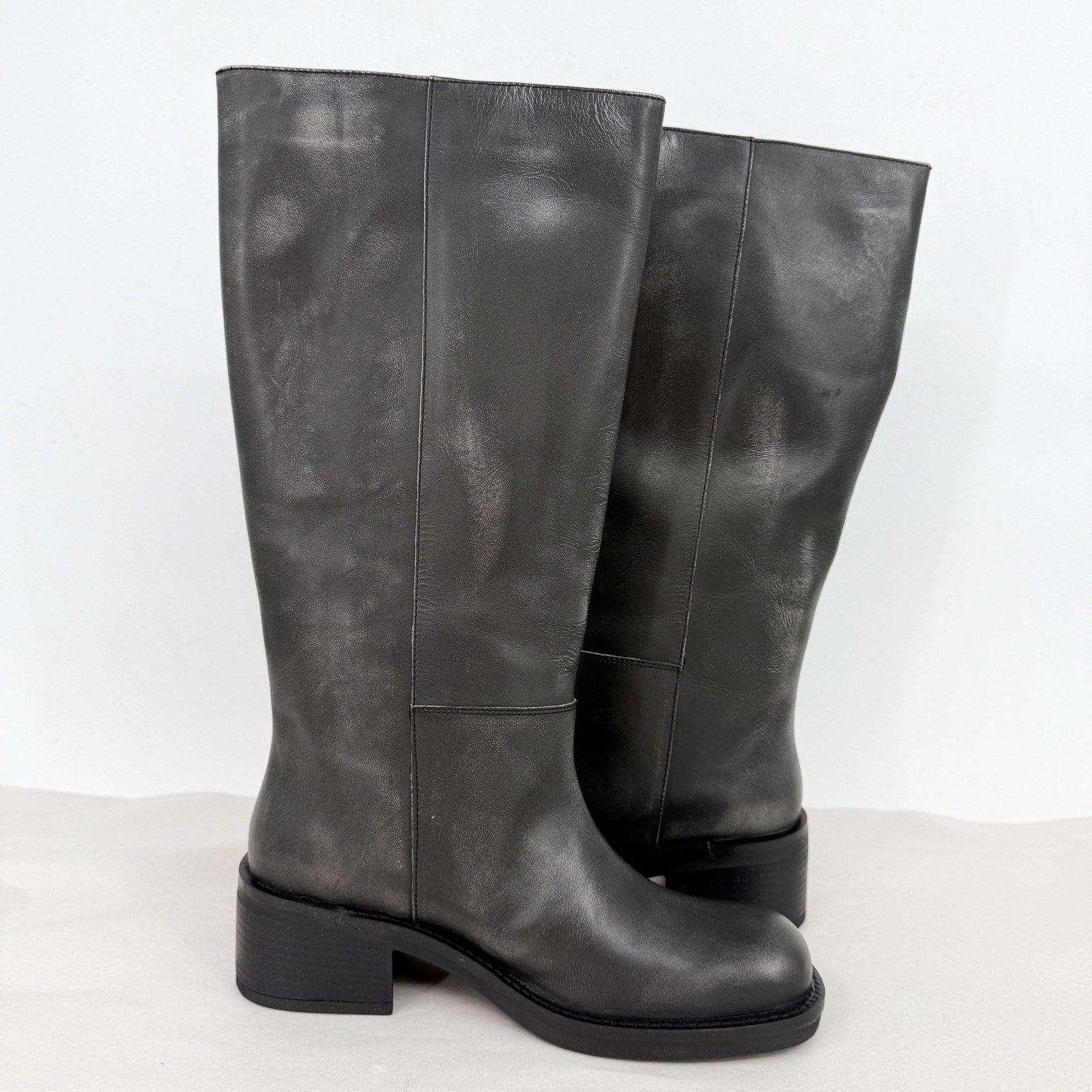 Free People Womens Dana Knee High Boots US 8 Black Distressed Leather NIB