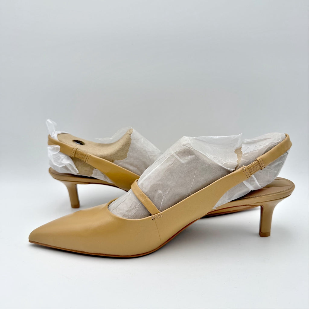 Franco Sarto Womens Khloe Slingback Pumps Size 8 Nude Beige Patent Leather NWOB
