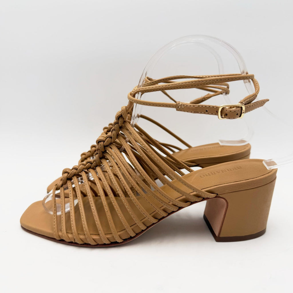 Bernardo Womens Briga Strappy Block Heel Sandals Size 6.5 Tan Dune Leather NWOB
