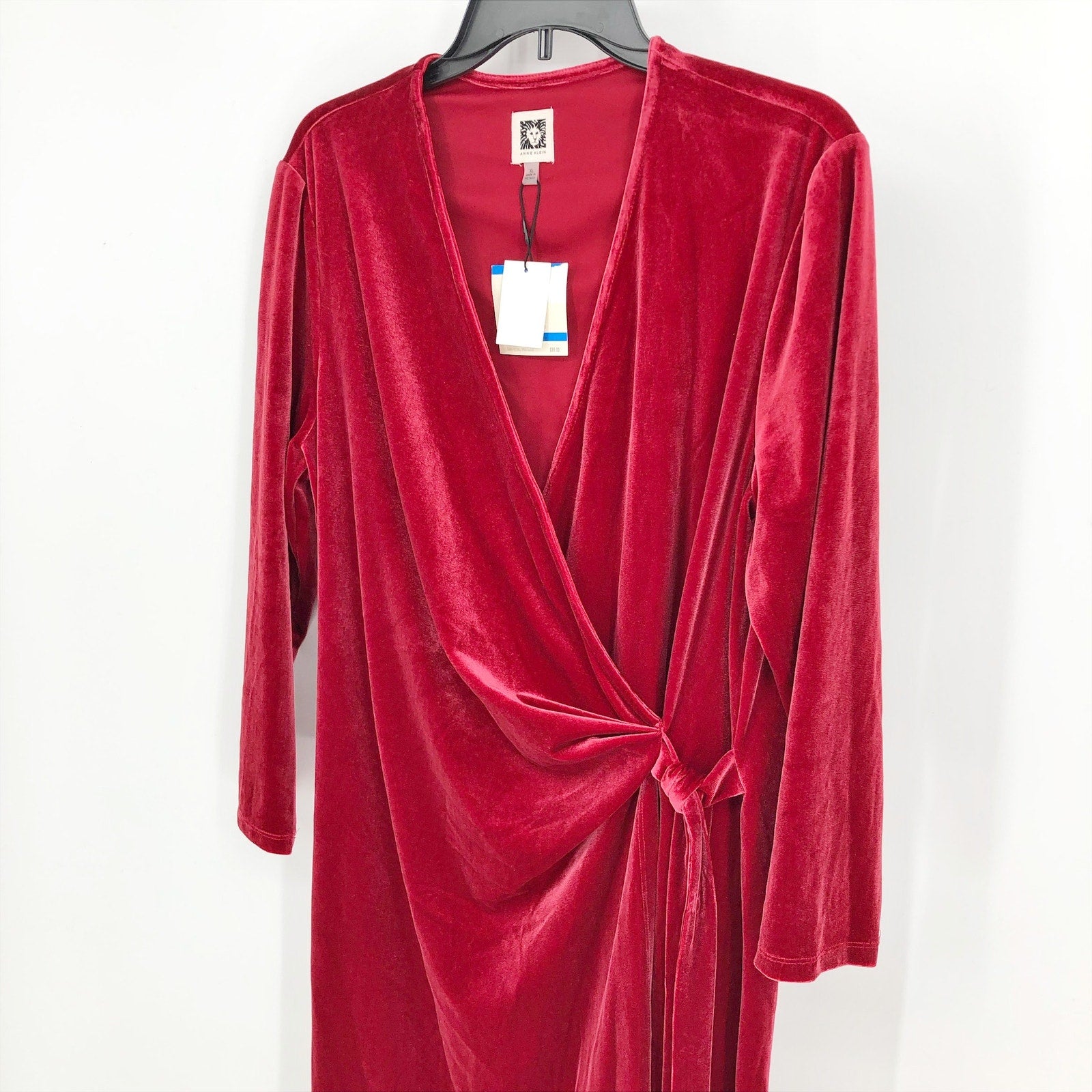 ANNE KLEIN Velvet Wrap Sheath Dress Medium Titian Red Mini V Neck Glam Chic NWT