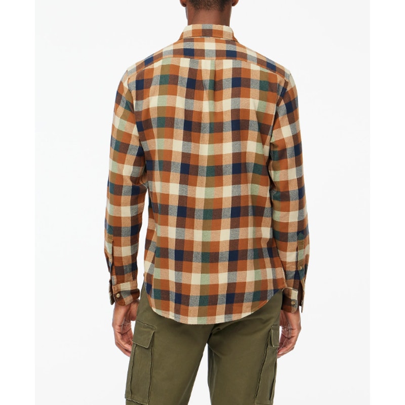 J.CREW Mens Slim Fit Gingham Flannel Shirt Large Brown Natural BU177 NWOT