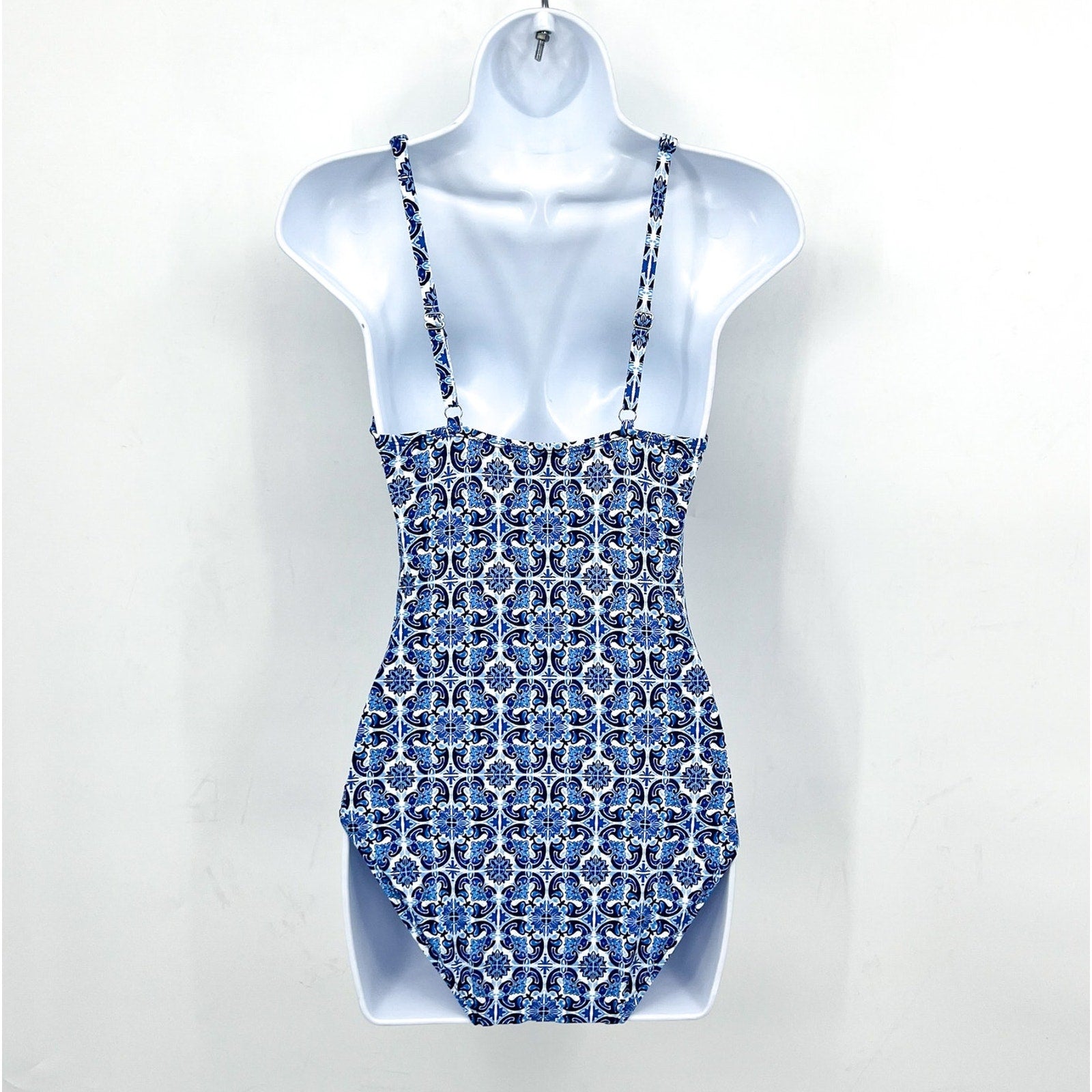 TOMMY BAHAMA Terrazzo Tile One-Piece Swimsuit Size 6 Palace Blue Tie-Front NWT