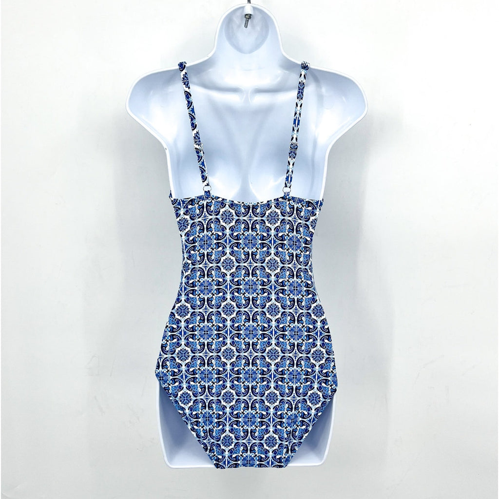 TOMMY BAHAMA Terrazzo Tile One-Piece Swimsuit Size 6 Palace Blue Tie-Front NWT