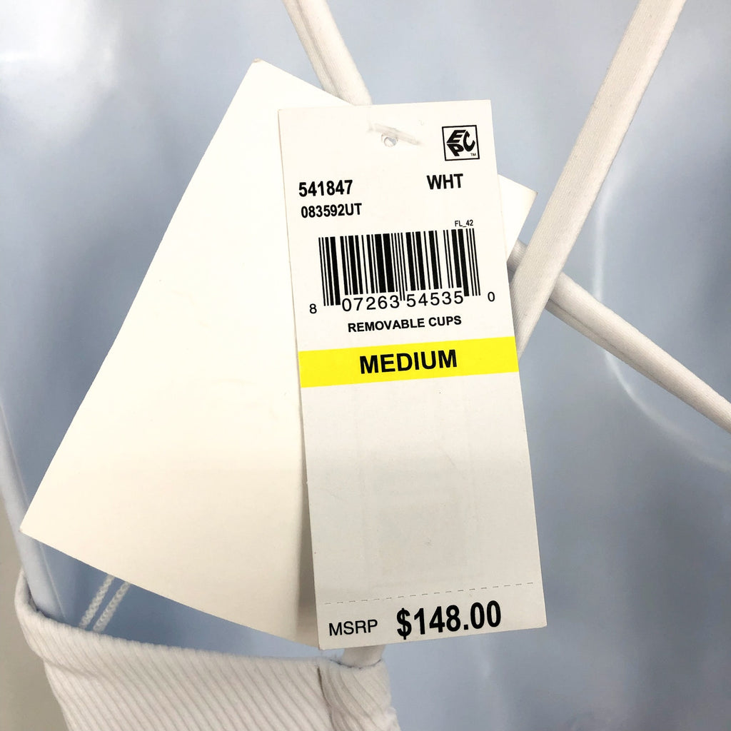 BECCA Women's Haley One Piece Swimsuit Medium White Plunge Neck  Modern Edge NWT