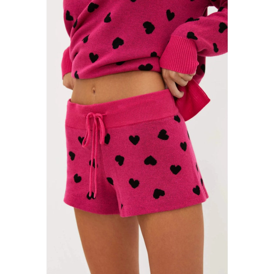 BEACH RIOT Women's Balboa Knit Shorts Small Pink Black Candy Heart NWT