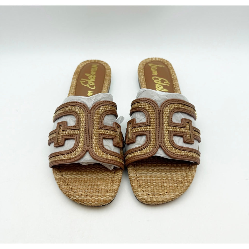 Sam Edelman Women's Bay Slide Sandals Size 7 EU 37 Tan Raffia Flats NIB
