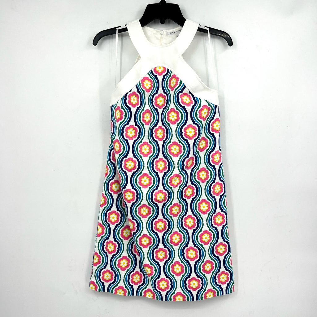 TRINA TURK Women's Halter Triton Dress Size 4 Gulfstream White Multi Floral NWT