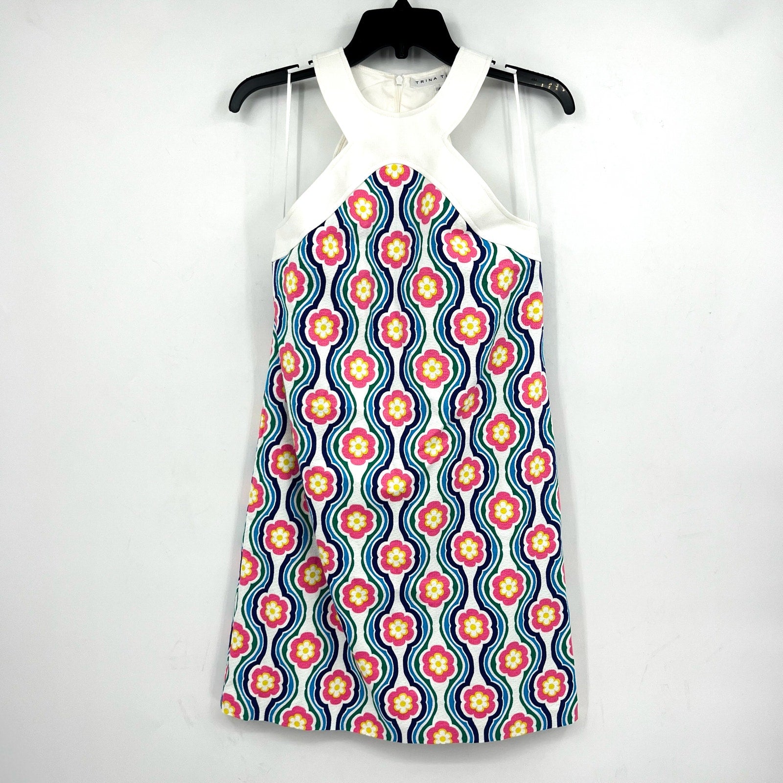 TRINA TURK Women's Halter Triton Dress Size 4 Gulfstream White Multi Floral NWT
