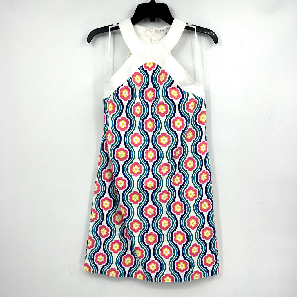 TRINA TURK Women's Halter Triton Dress Size 4 Gulfstream White Multi Floral NWT