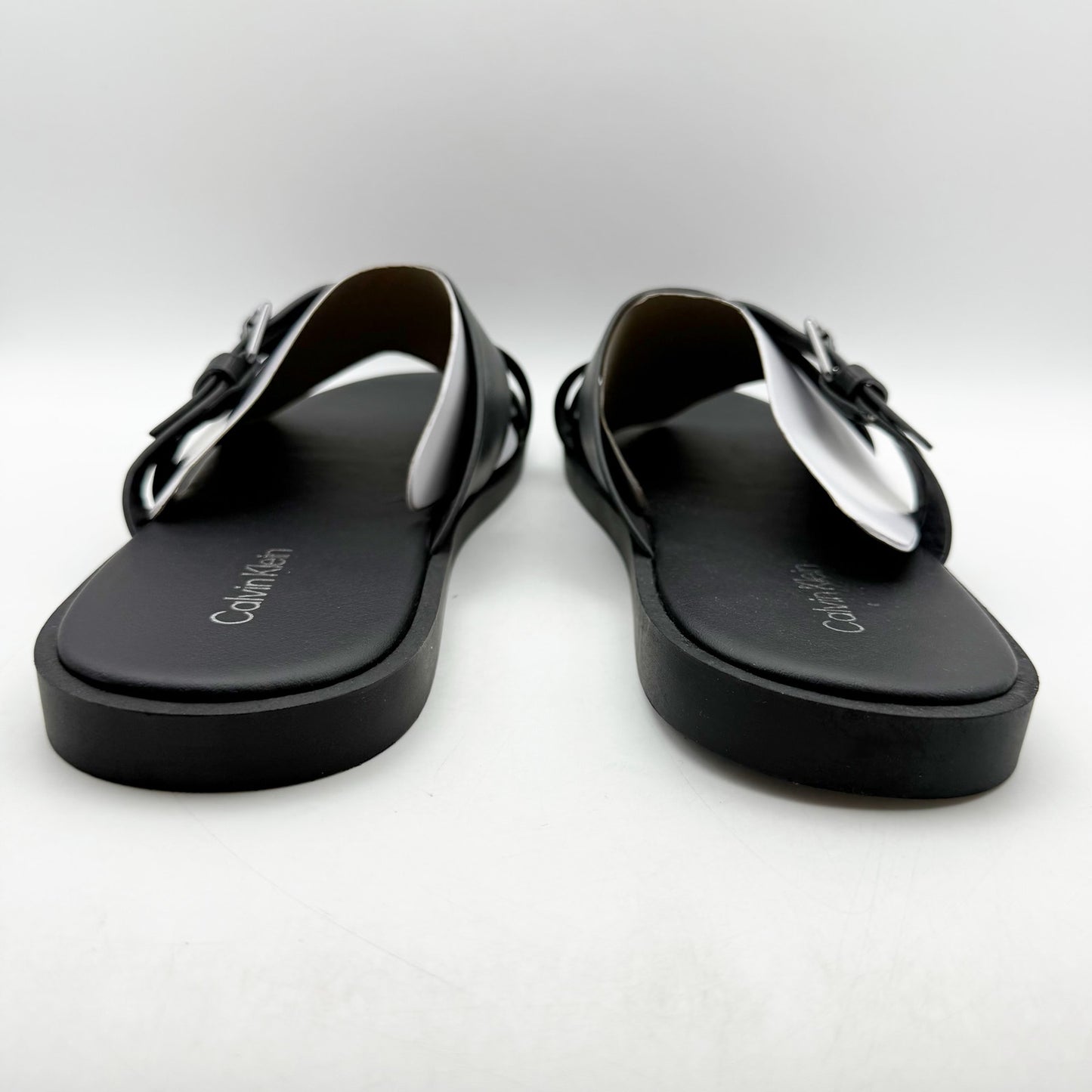 Calvin Klein Mens Elon Slip On Sandals US 13 M Black Vegan Leather NIB