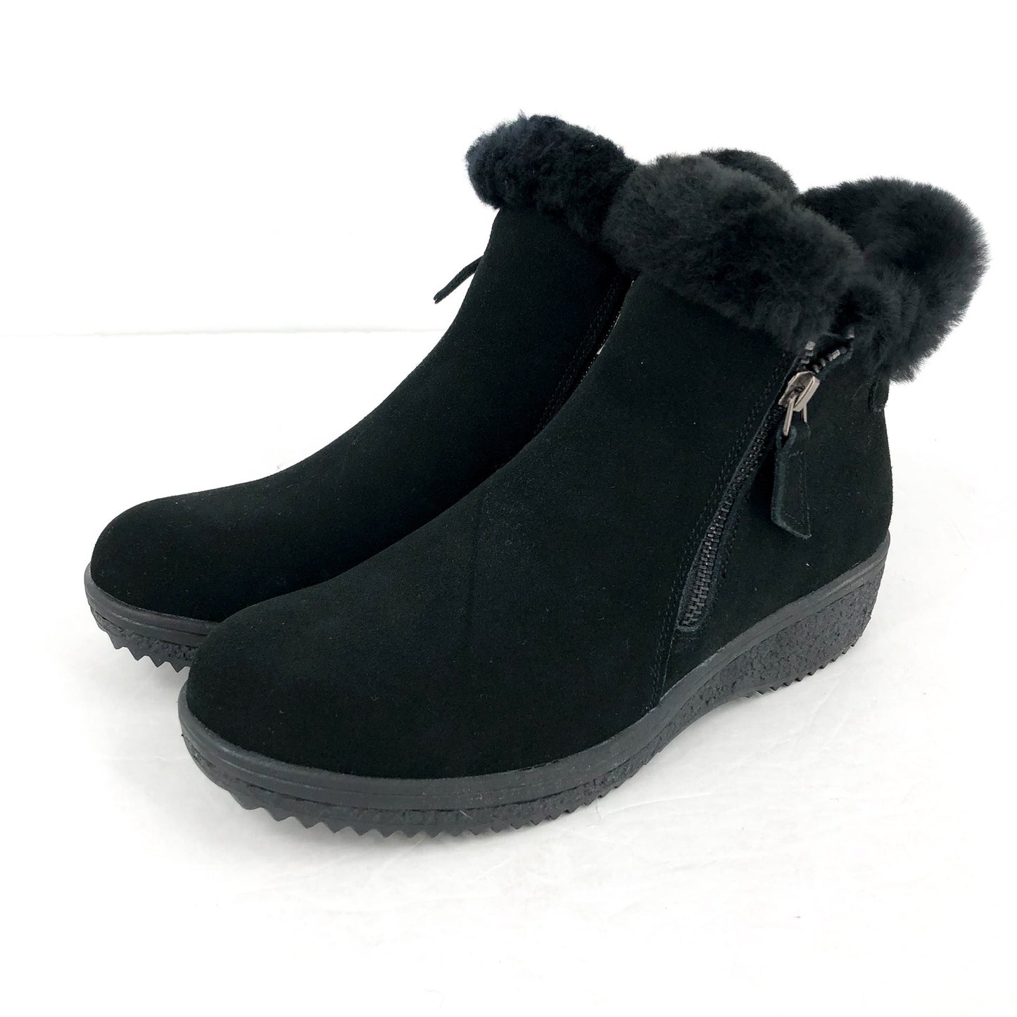 Spring Step Women Republic Ankle Boot US 6.5-7 EU 37 Black Suede WP Faux Fur NIB