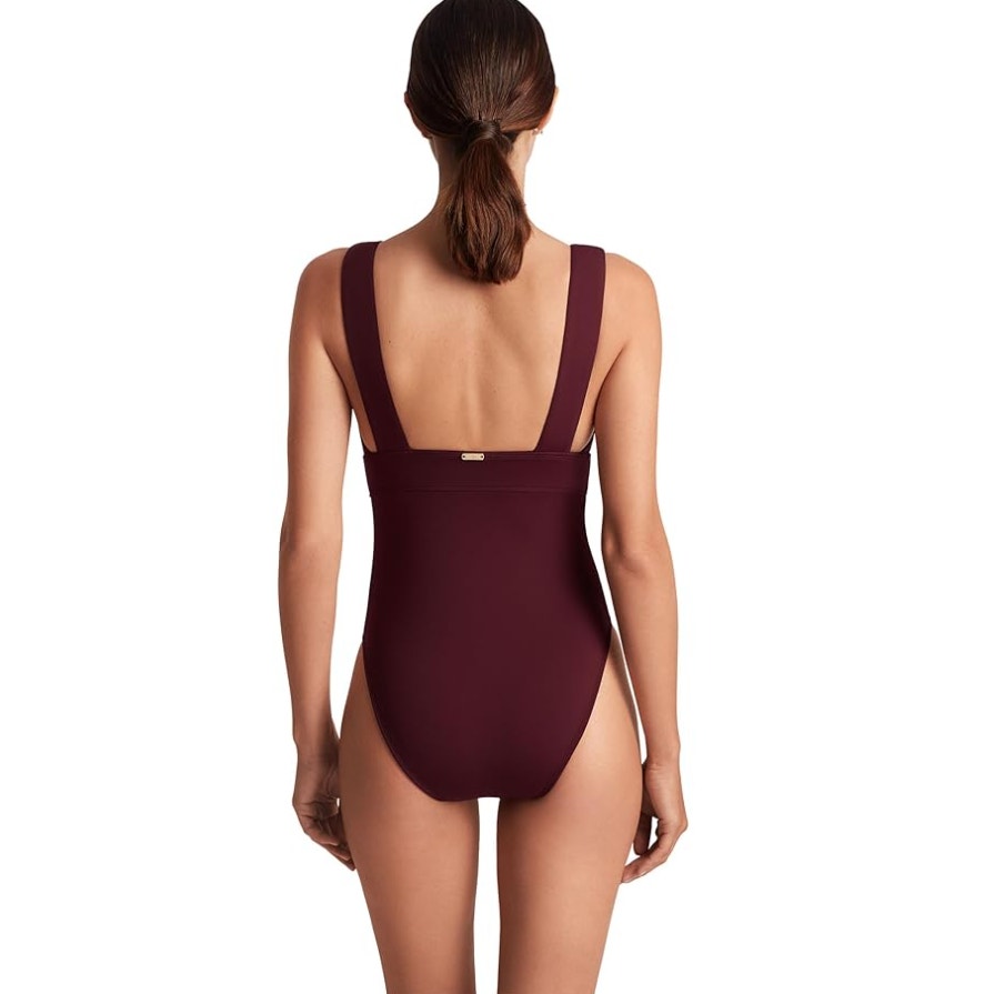 Lauren Ralph Lauren Sculpting V Neck One Piece Swimsuit Size 10 Claret Red NWT