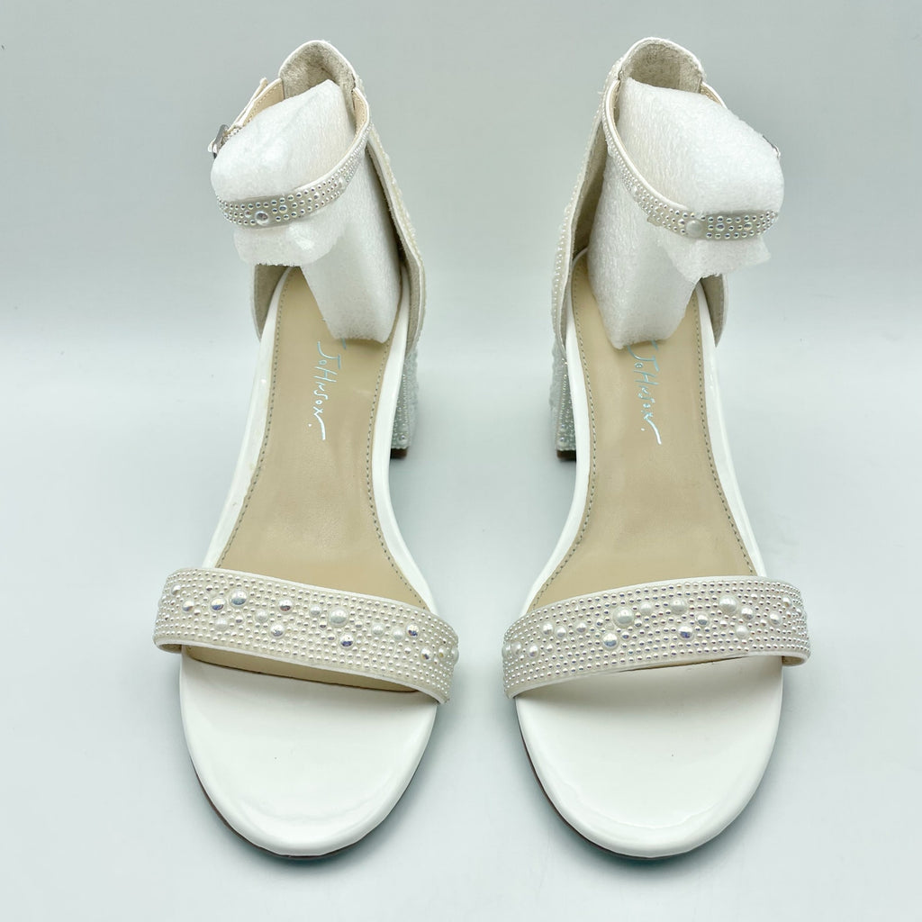 Betsey Johnson Womens Mari Heeled Sandals Size 6.5 EU 37 White Rhinestone NIB