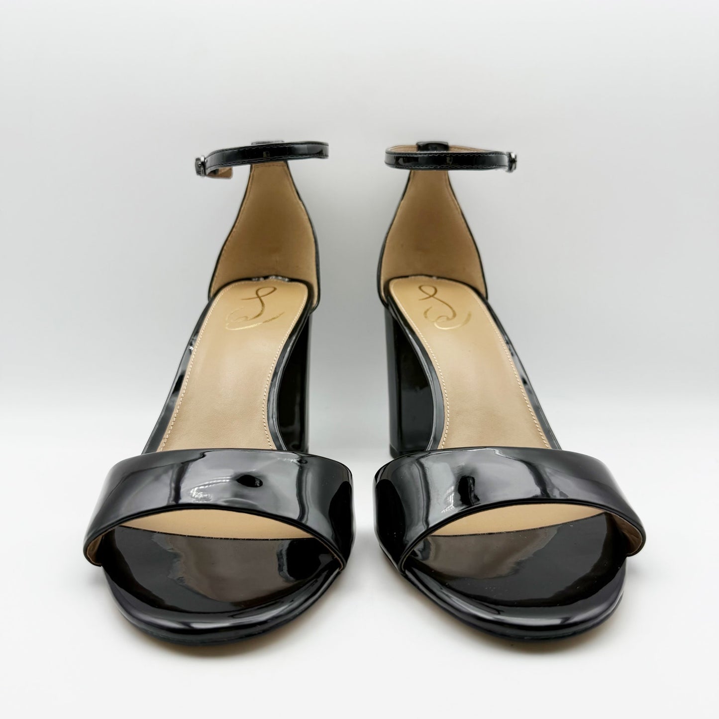 Sam Edelman Womens Robyn Heels US 8.5 Wide Black Patent Leather Ankle Strap NIB
