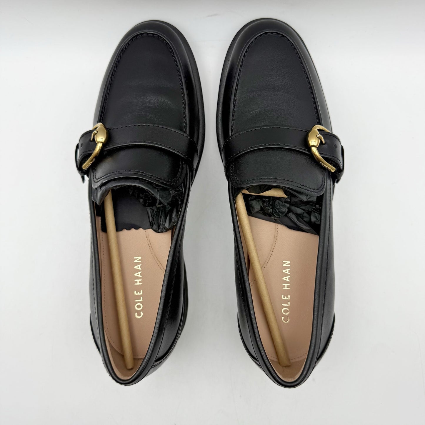 Cole Haan Womens Giana Buckle Loafers US 8 B EU 38.5 Black Leather NIB