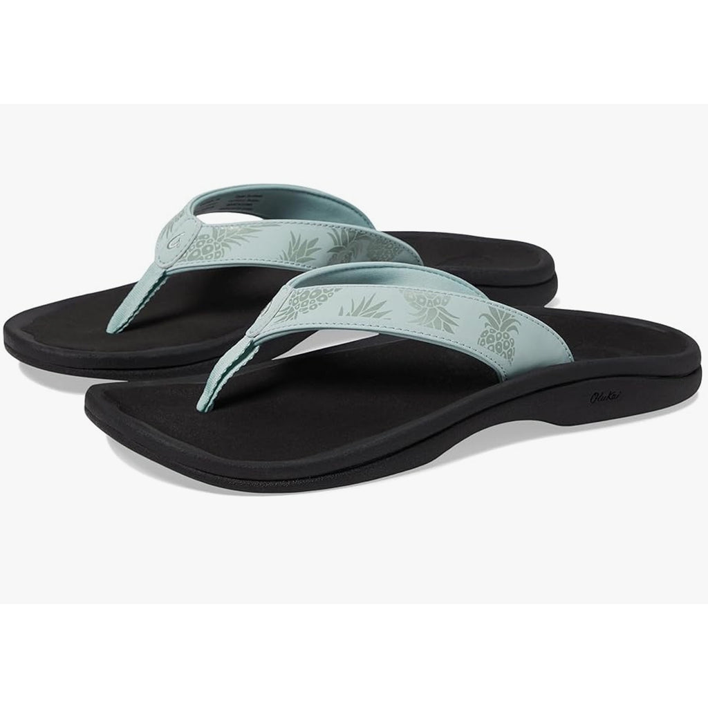 OluKai Womens Ohana Flip Flop Sandals Size 7 Blue Swell Hua Pineapple Print NIB
