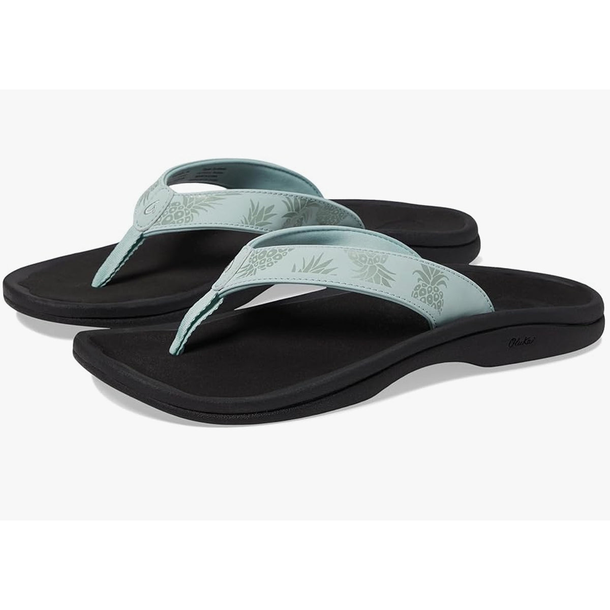 OluKai Womens Ohana Flip Flop Sandals Size 7 Blue Swell Hua Pineapple Print NIB