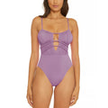 BECCA Color Code Sarai Plunge One Piece Swimsuit Medium Purple Cut Out NWT