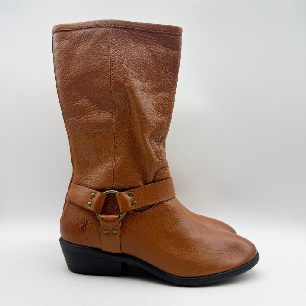 FRYE Girls Phillip Harness Tall Boots Size 3.5 Brown Leather NWOB